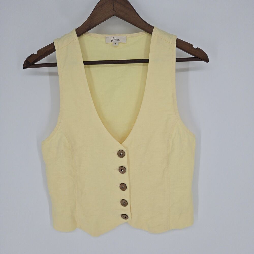 Elan Linen Blend Vest Small Tailored Waistcoat Preppy Minimalist Coastal Grandma